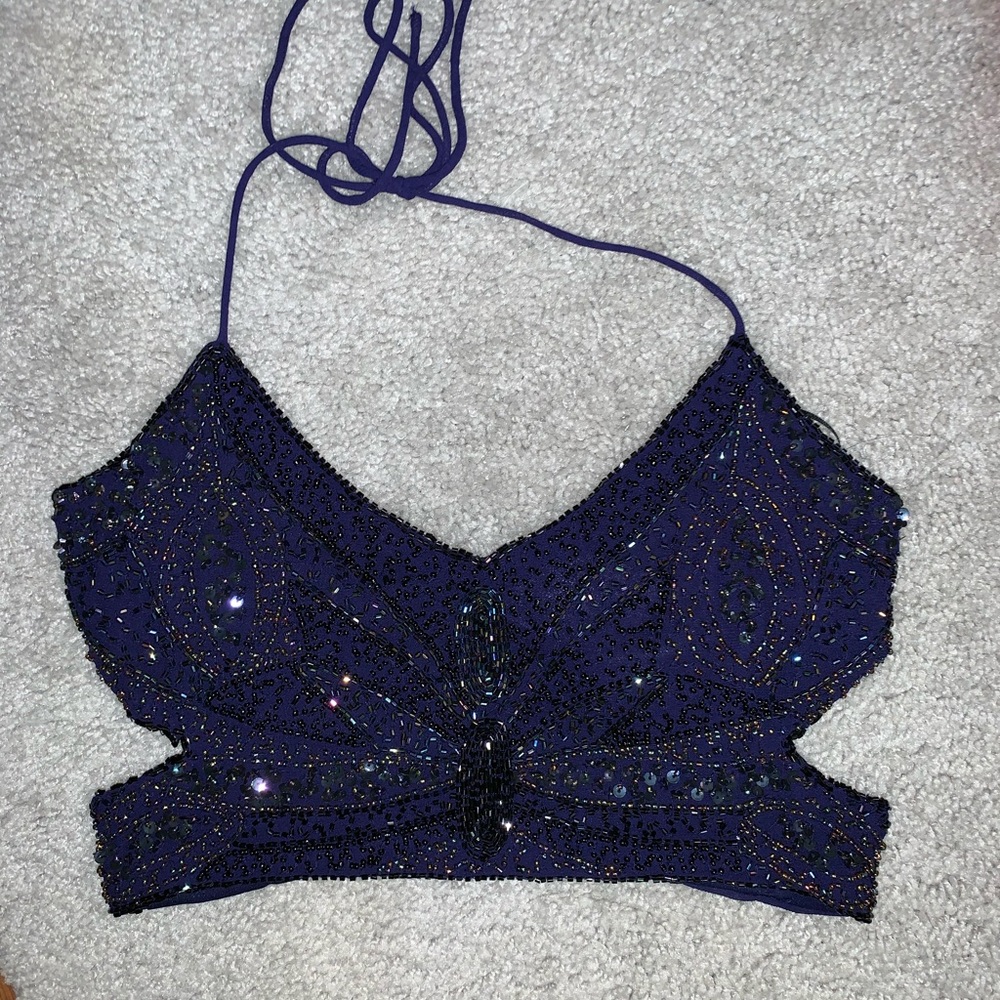 Beaded cropped halter top